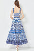 Runway Fashion Awe-inspiring Porcelain Pattern 2-Piece, Crop Camisole Top + High Waist A-Line Skirt, Holiday Beach Cute Maxi Skirt Dress